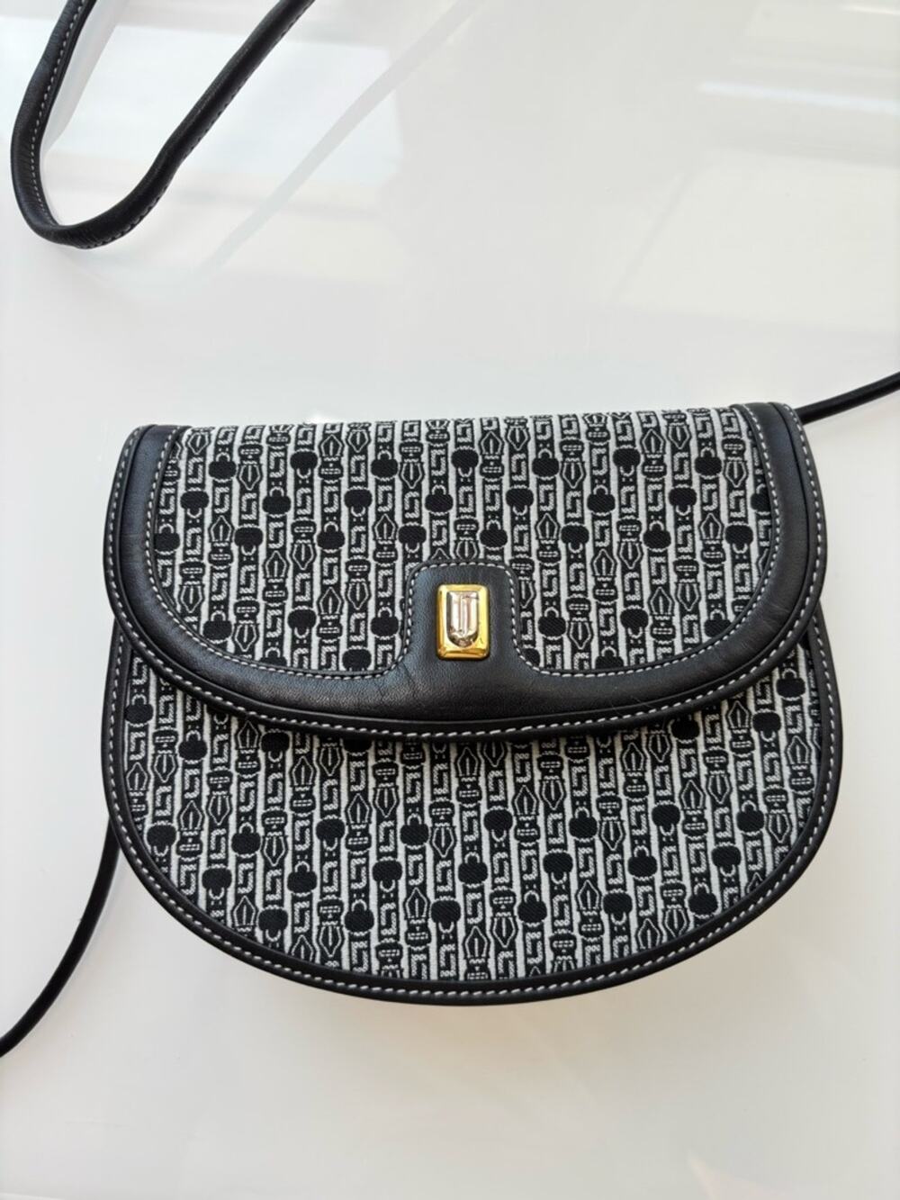 Designer-Inspired Black Patterned Crossbody Bag